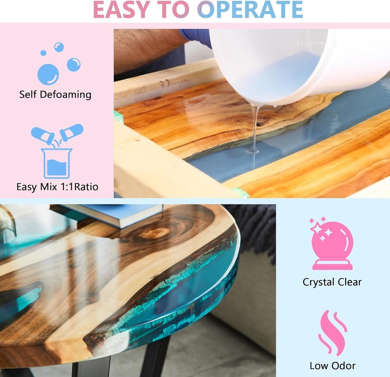 KISREL Epoxy Resin 2 Gallon - Crystal Clear Art Resin Kit - No Yellowing, No Bubble, Easy to Use for Casting, Coating, Art, Craft, Jewelry Making, Woodworking, Countertop - Image 3